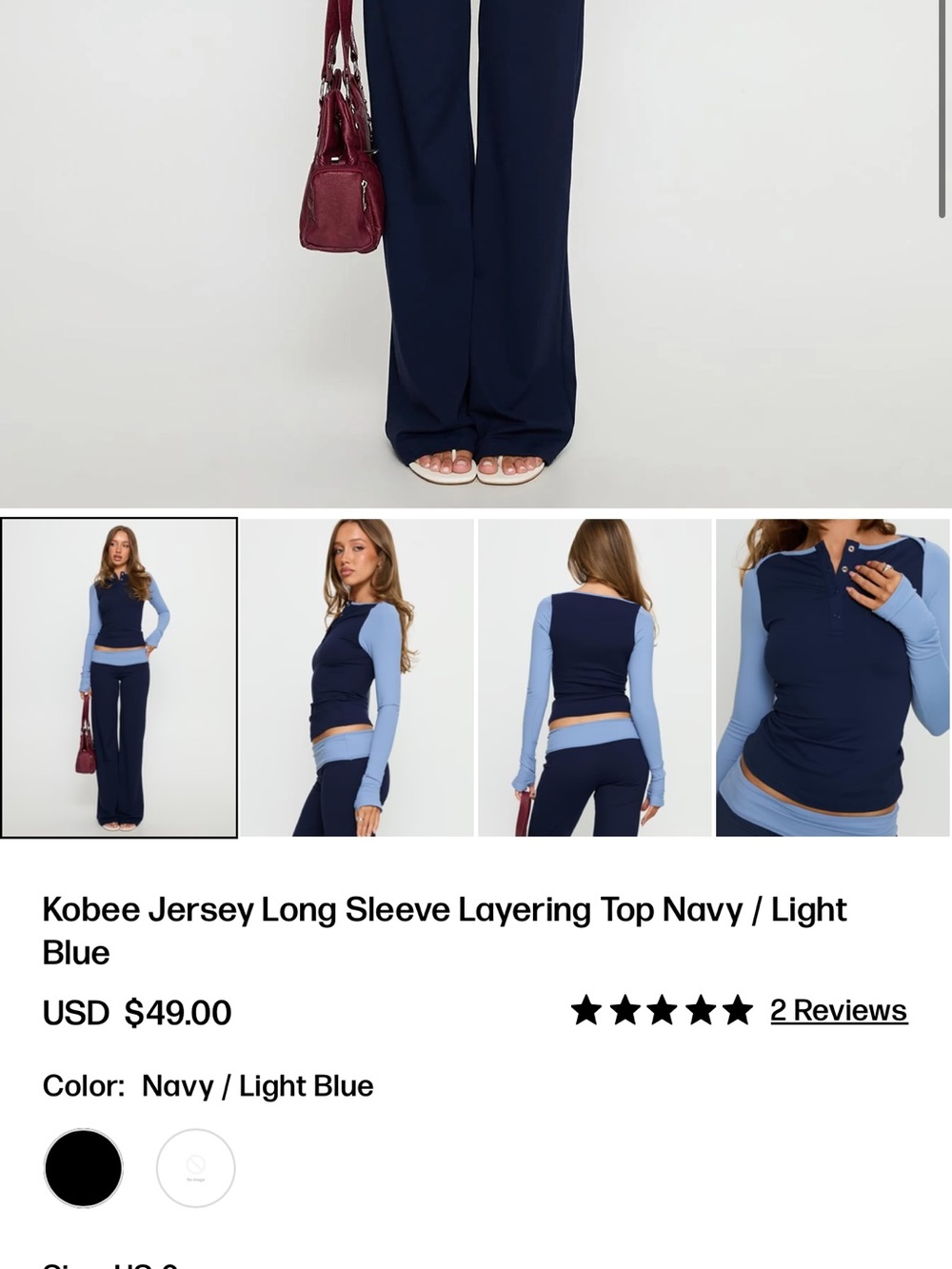 NWT: Kobee Jersey Long Sleeve Layering Top Navy / Light Blue | Size: 12 - Picture 7 of 7